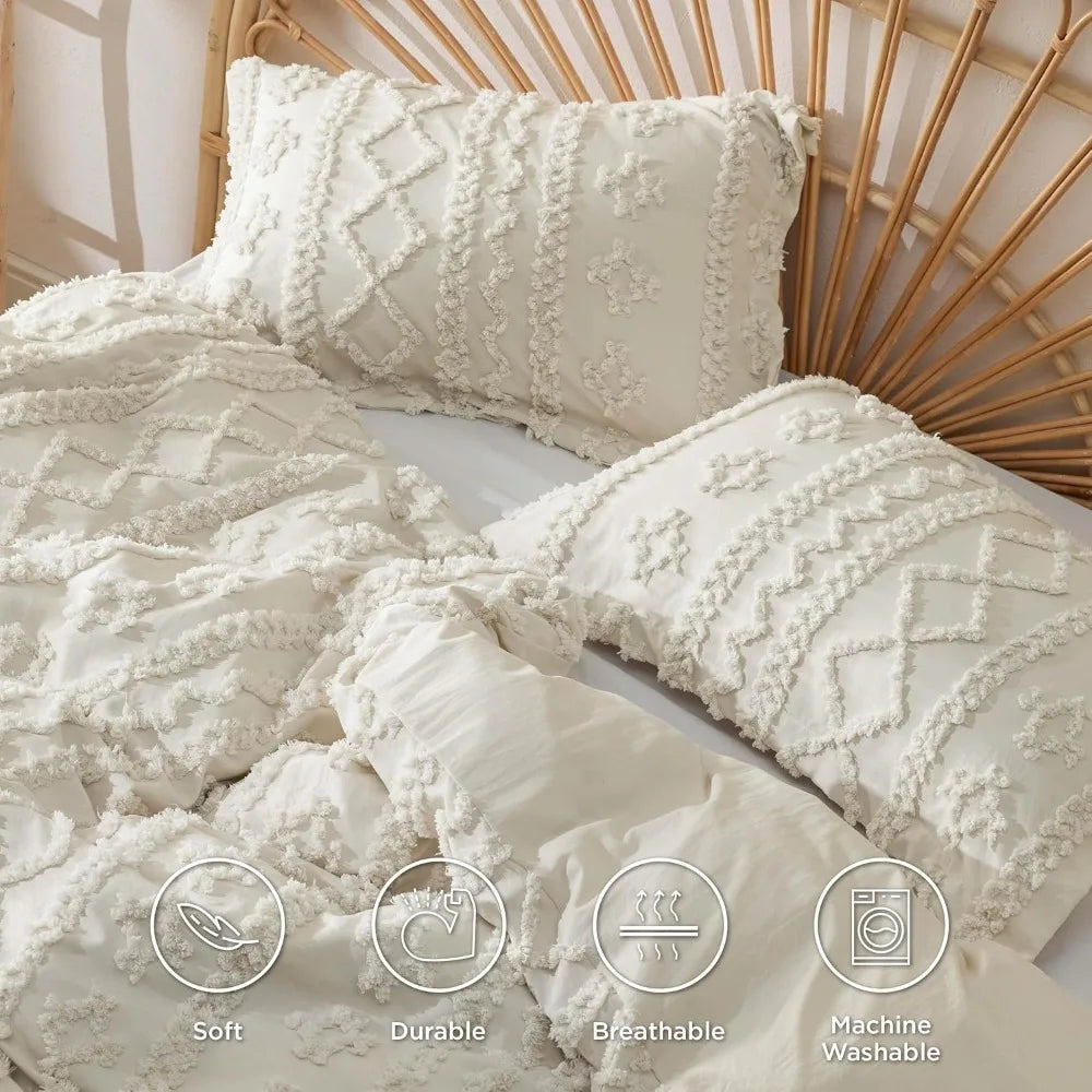 3 Pieces Soft Shabby Chic Bedding, 104" x 90", Duvet Cover