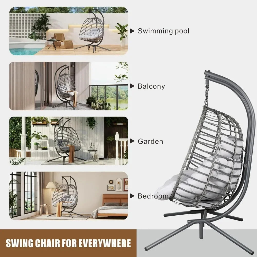 Double Hanging Egg Chair with Stand, Patio Hammock