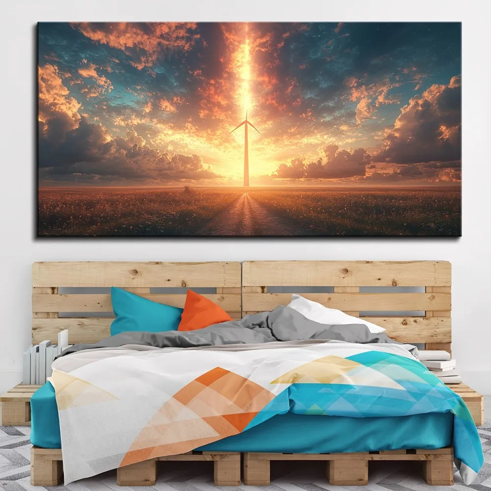 Sunrise Wind Turbine Road Painting