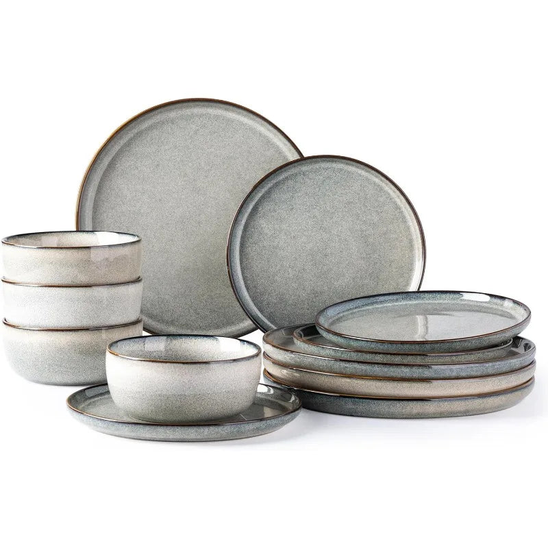 Ceramic Dinnerware Sets for 4, Reactive Glaze Dishes -Scratch Resistant