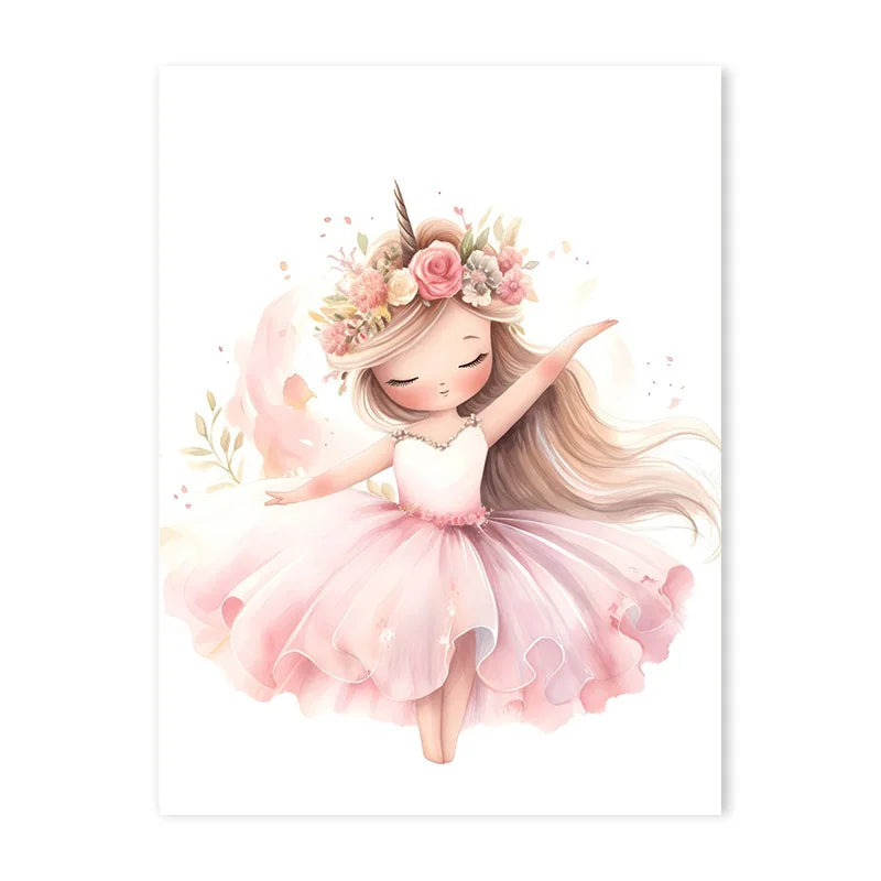 Pink Ballerina Girl Unicorn Butterfly Poster Kids Room Decorative Canvas Posters Nursery Wall Art Poster Baby Bedroom Decor