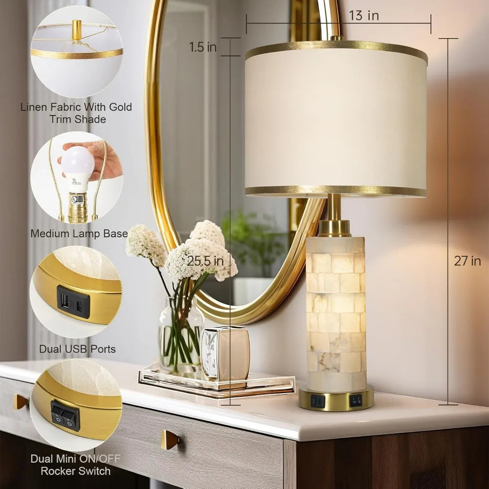 Natural Alabaster Lamps Set of 2, Night Light, USB