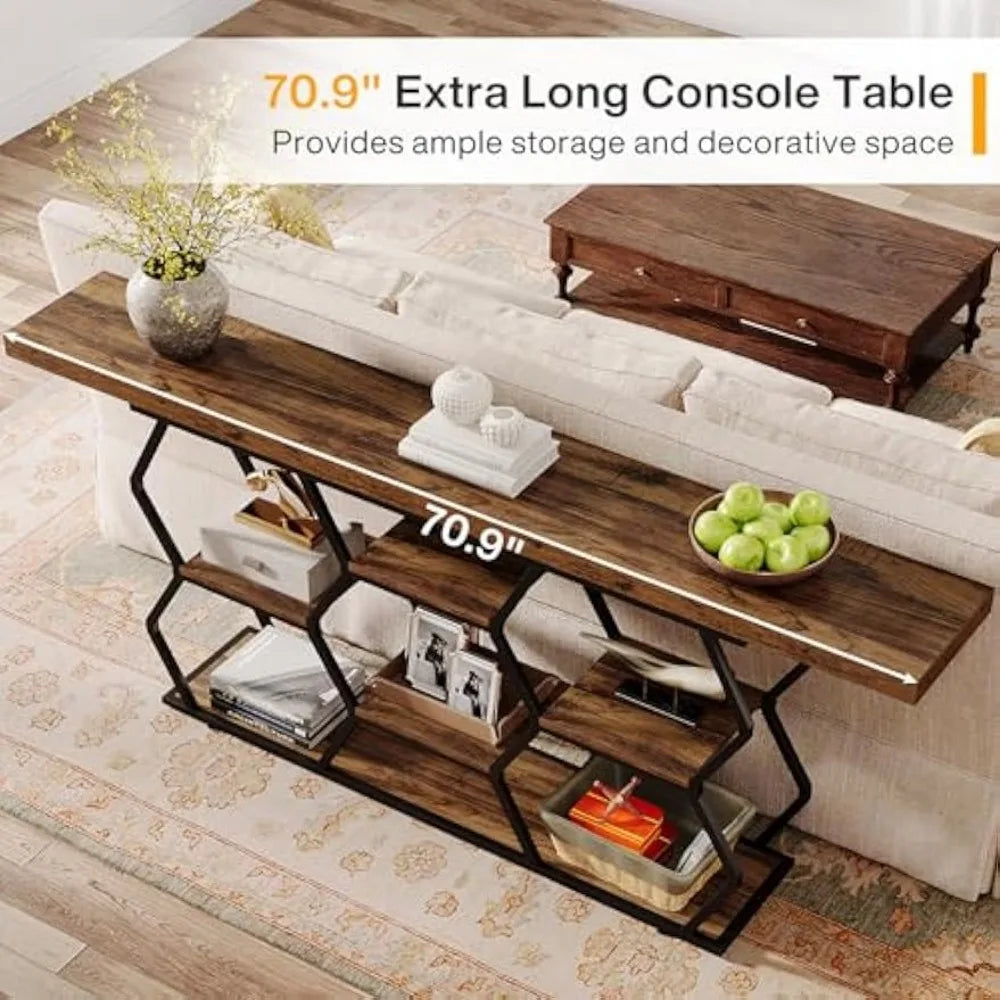 Extra Long Console Table with Shelves