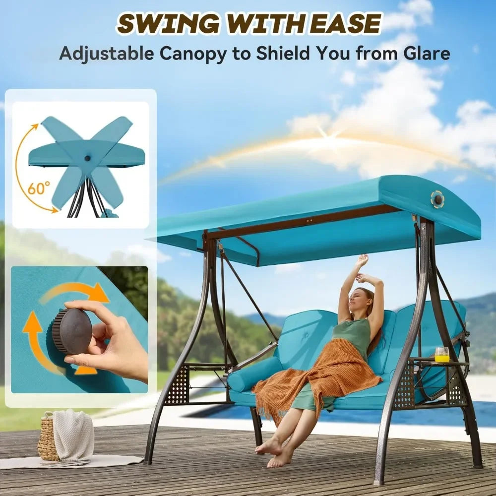 Outdoor Porch Swing with Adjustable Canopy