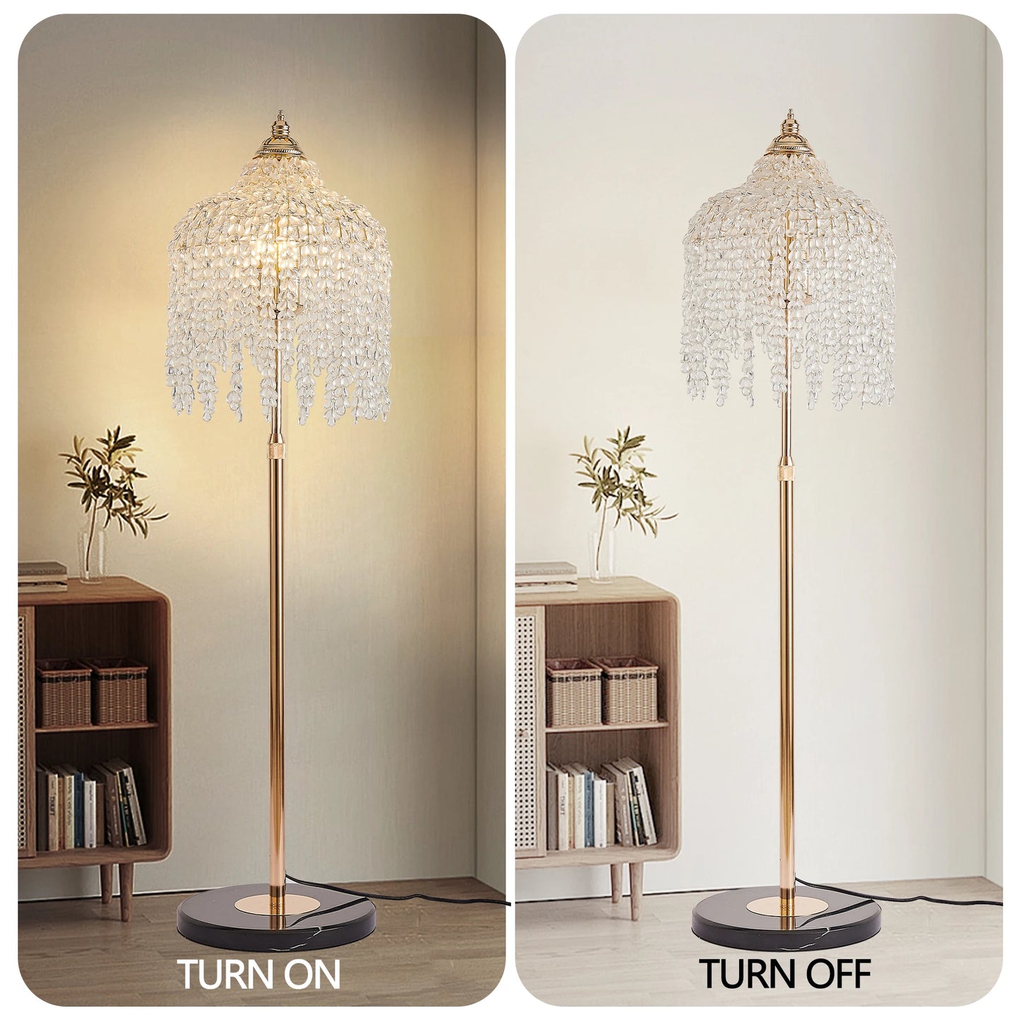 Crystal Floor Lamp Waterfall Design with Crystal Bead Strings