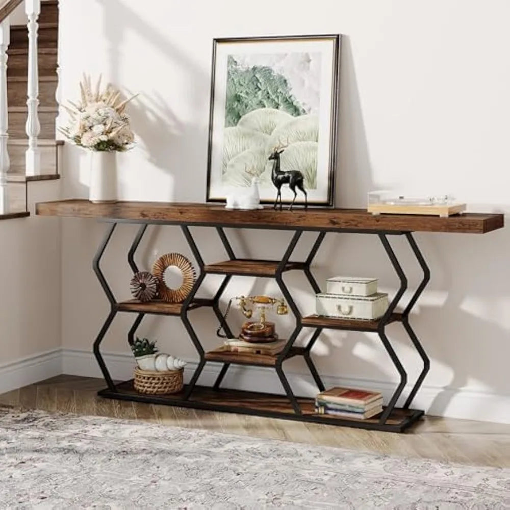 Extra Long Console Table with Shelves