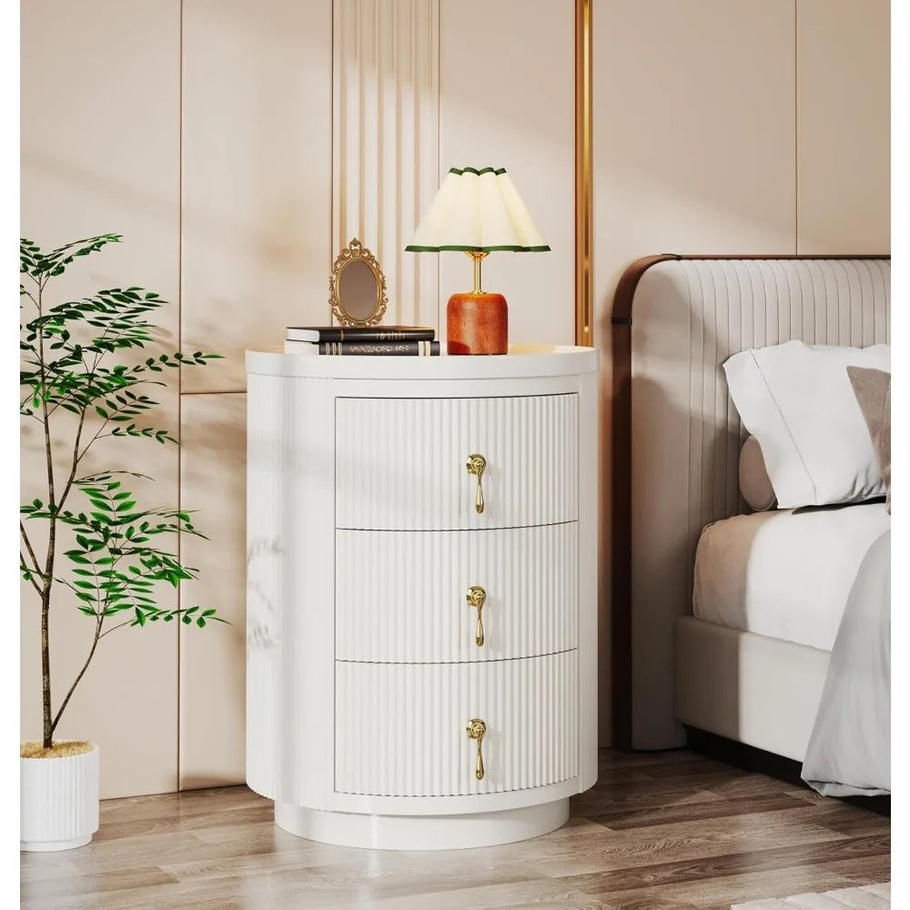 Side Tables Set of 2, 3 Drawers No Assembly