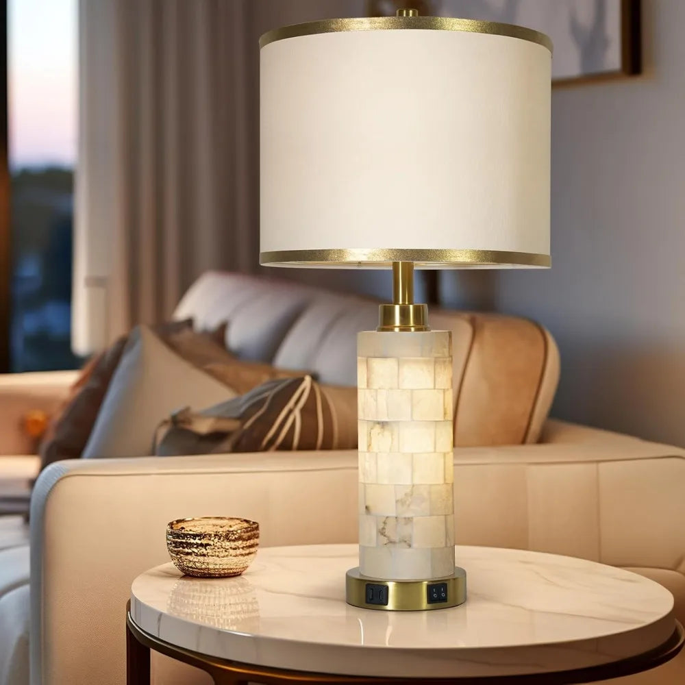 Natural Alabaster Lamps Set of 2, Night Light, USB