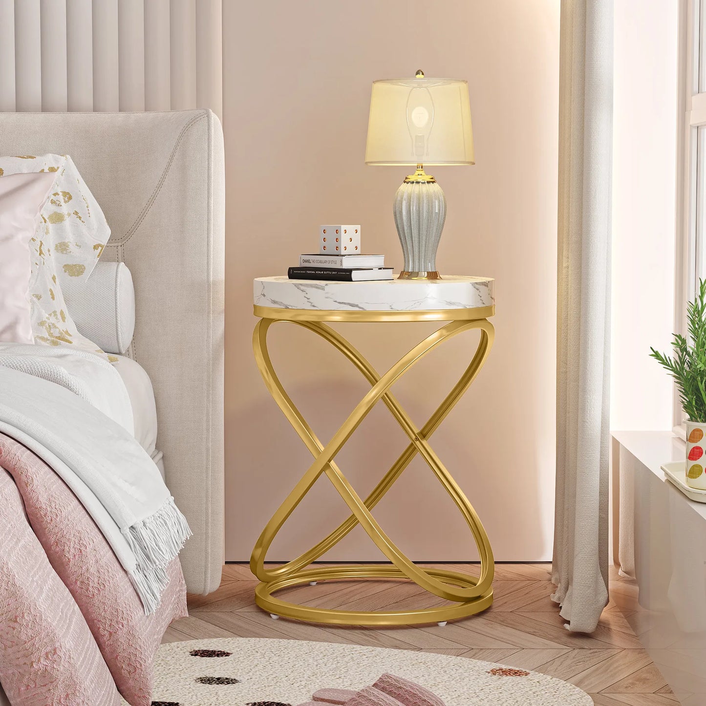 26 In White and Gold Faux Marble Top