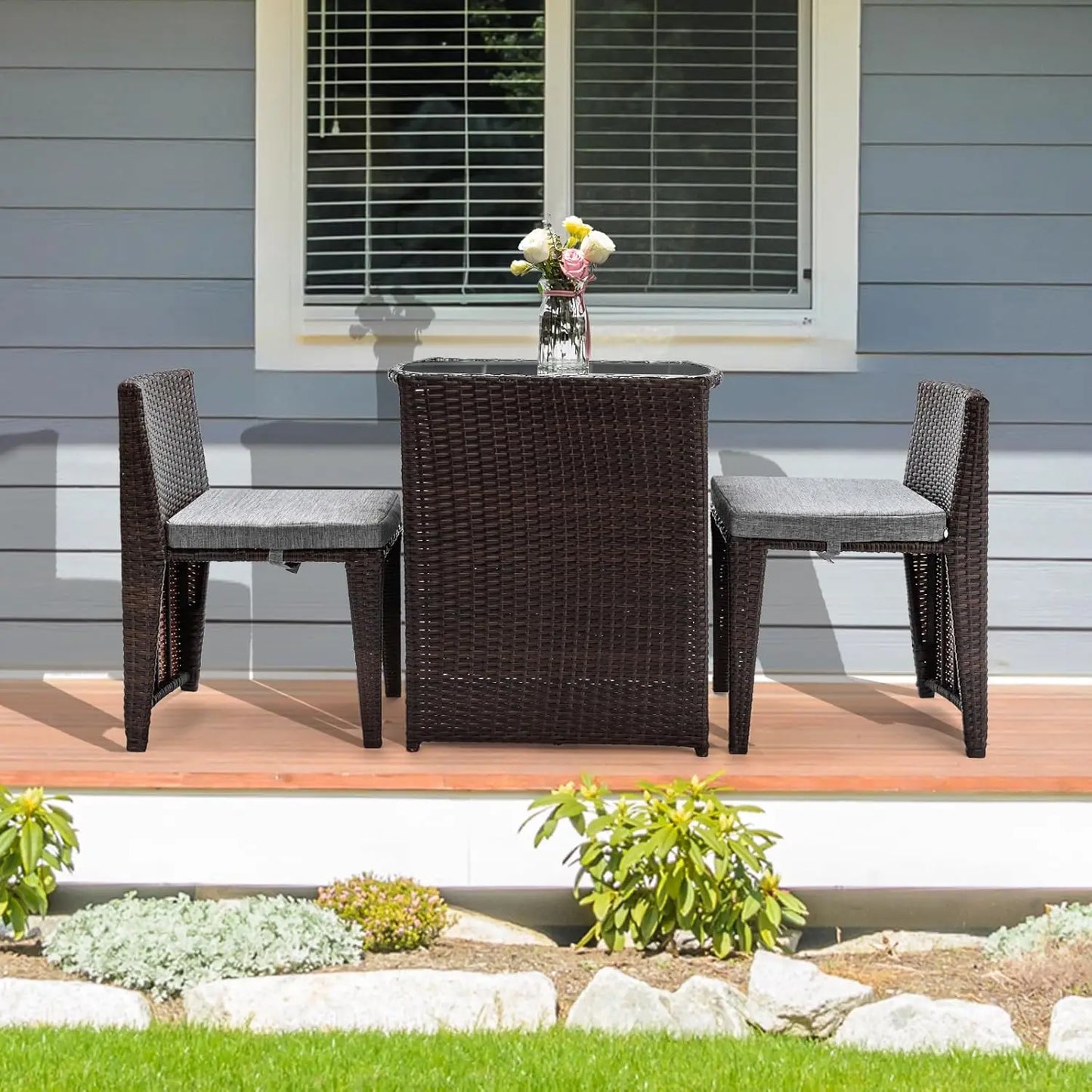 3 PCS Wicker Outdoor Patio Bistro