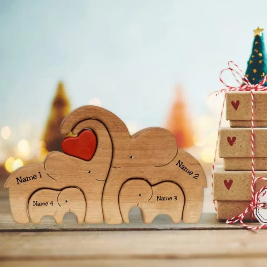 Elephant Family Wooden Puzzle Free Customization