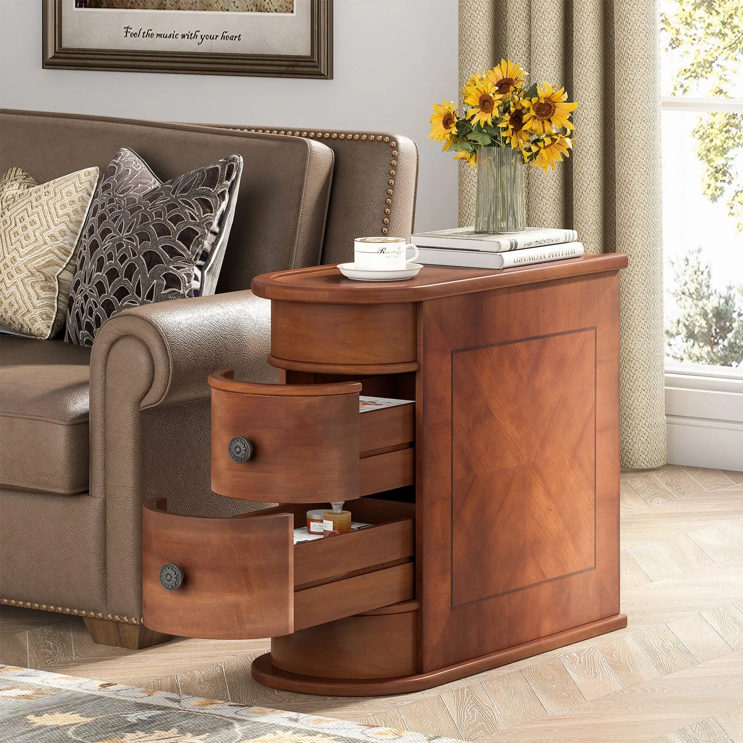 Side Table Solid Wood with Drawers