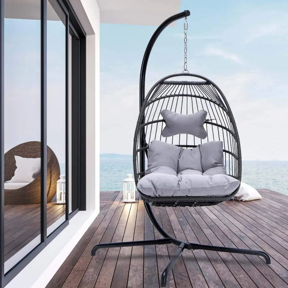 Patio Wicker Hanging Egg Chair with Stand