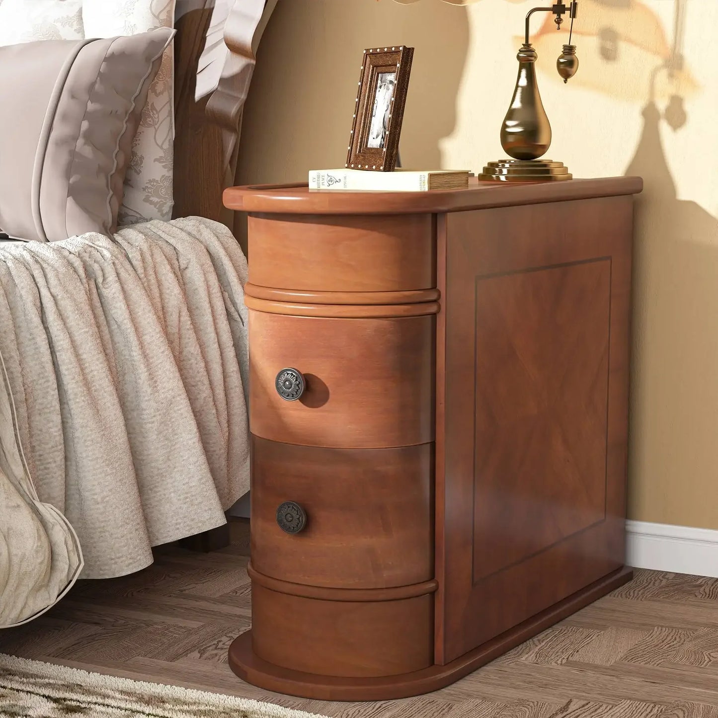 Side Table Solid Wood with Drawers