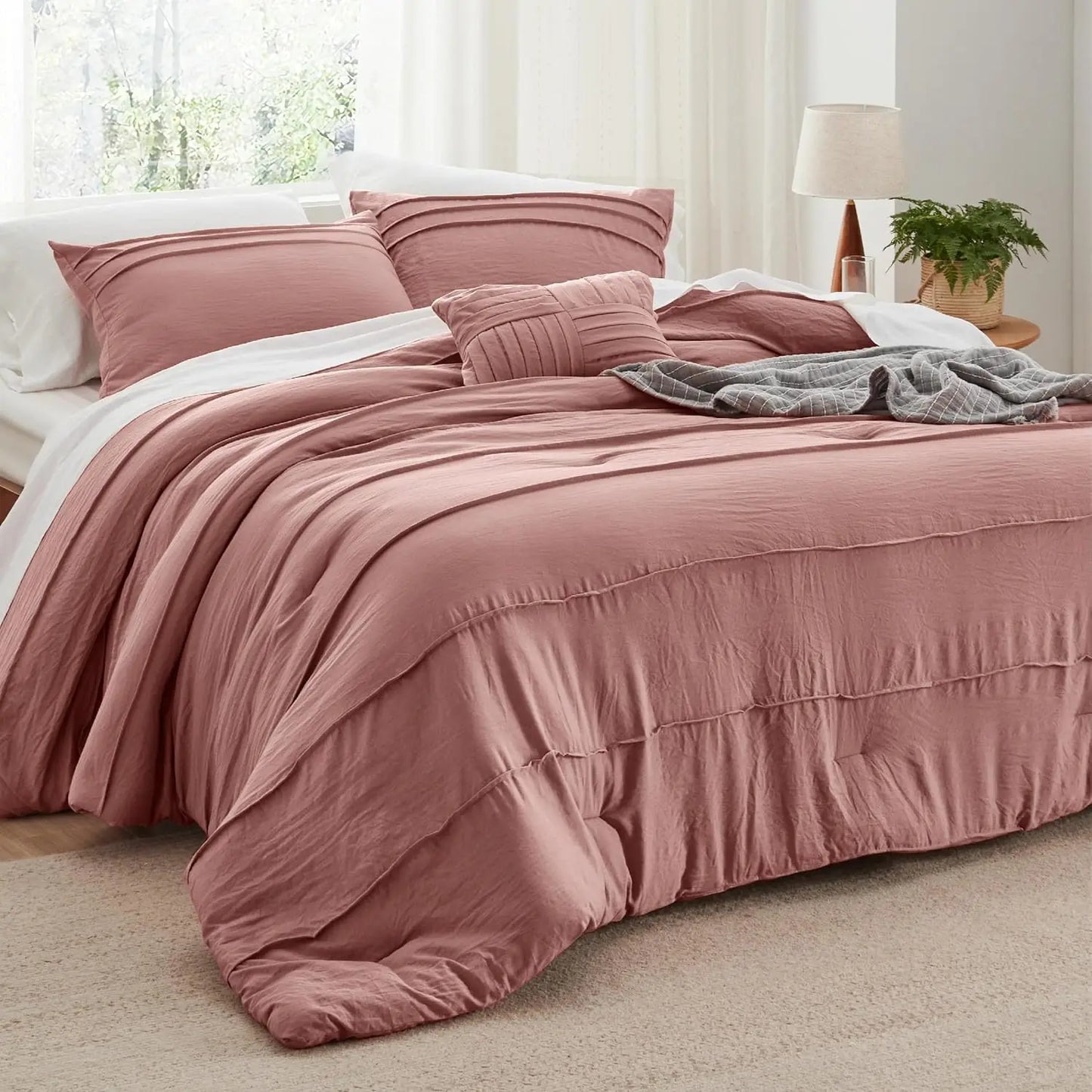 King Comforter Set - 4 Pieces Grid Pleat