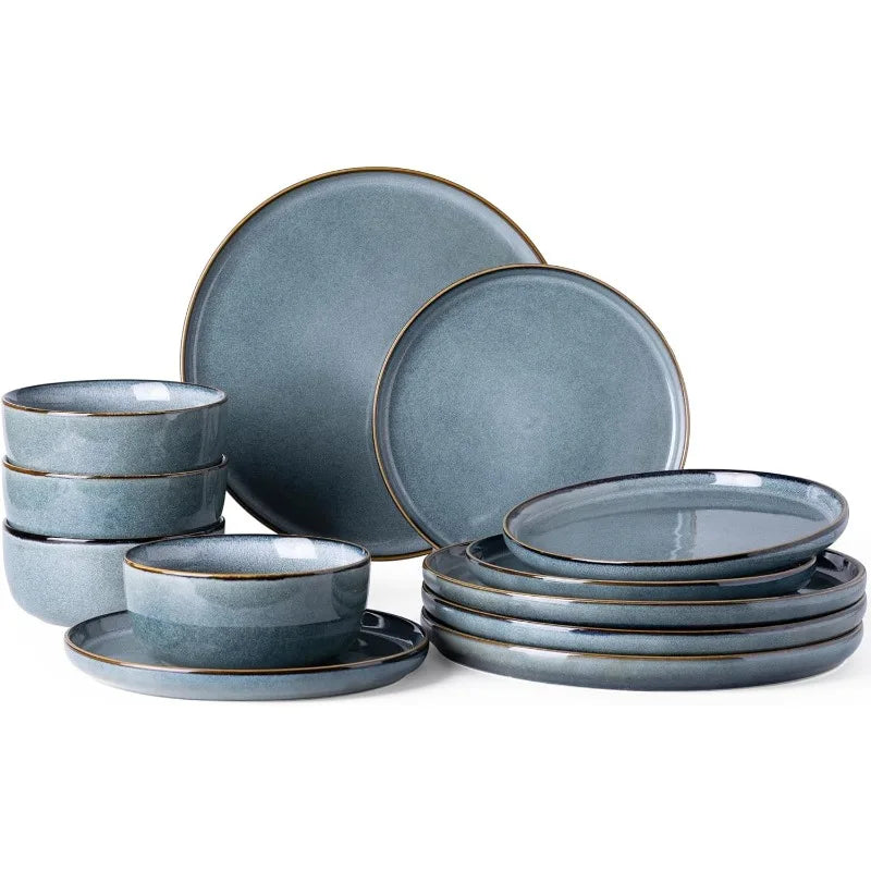 Ceramic Dinnerware Sets for 4, Reactive Glaze Dishes -Scratch Resistant