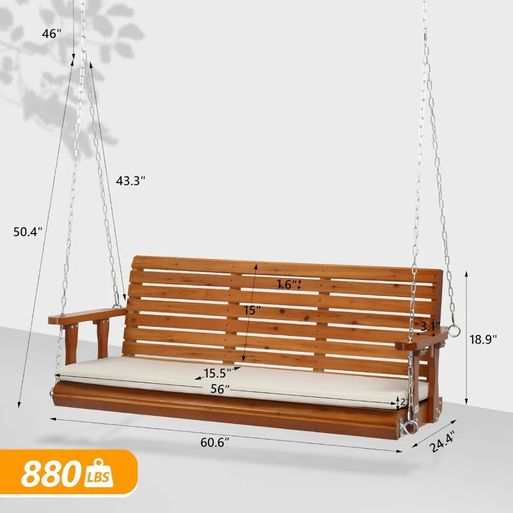 5 FT Outdoor Porch Swing with Frame Heavy Duty 880 LBS