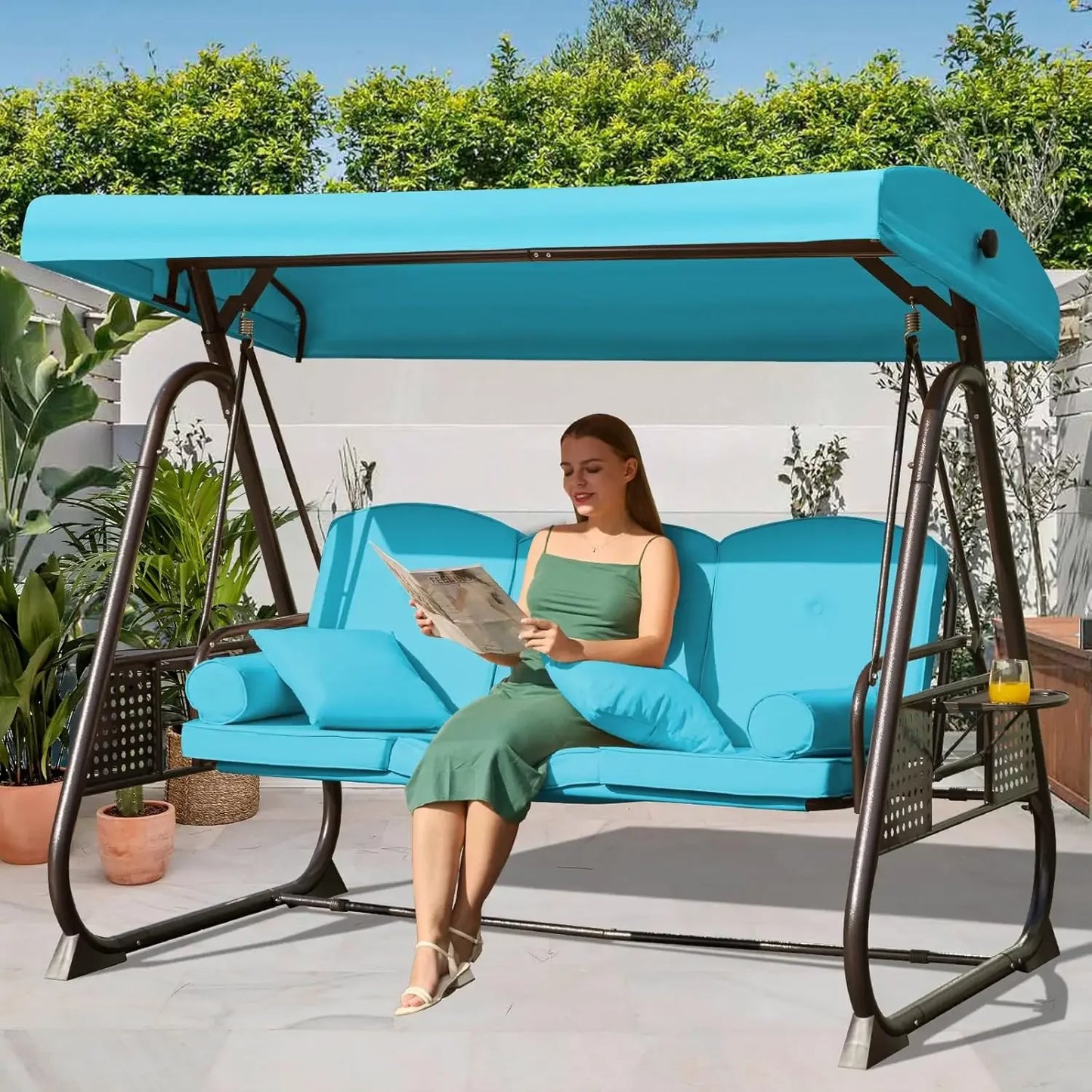 Outdoor Porch Swing with Adjustable Canopy