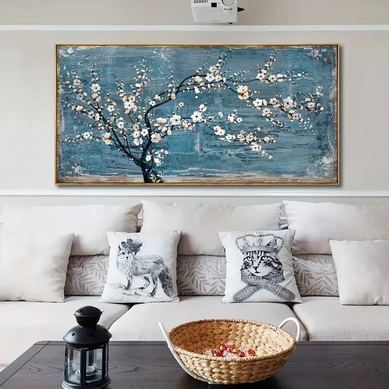 Teal Plum Blossom Canvas Wall Art