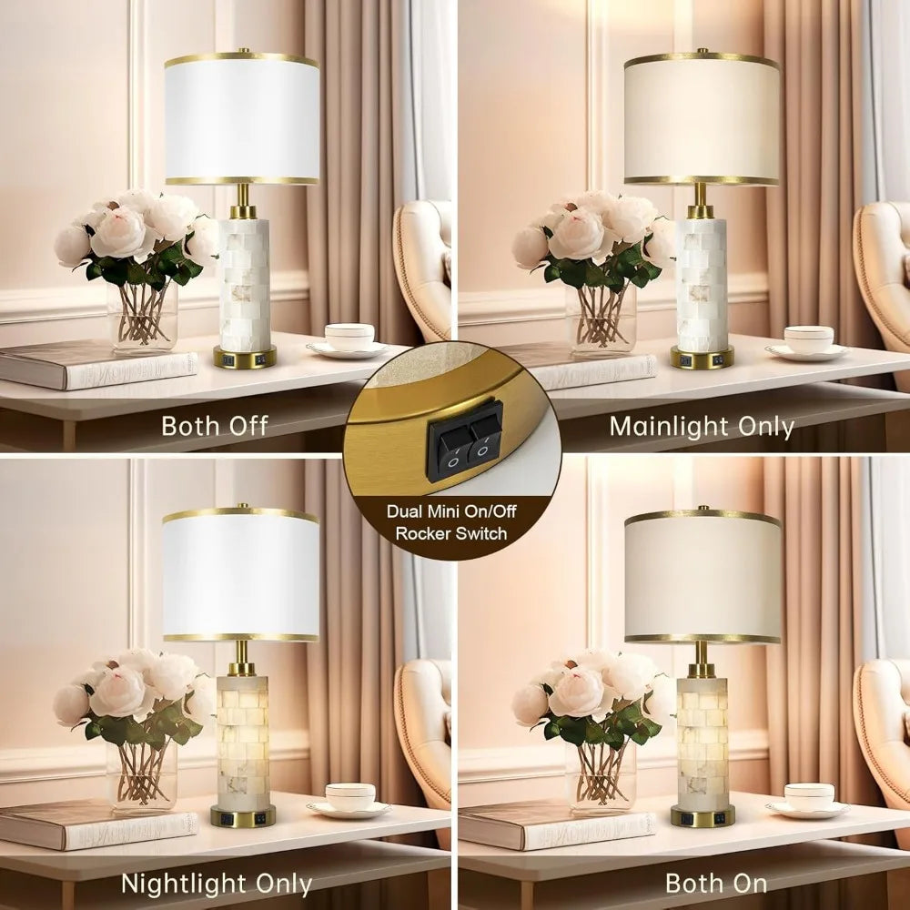 Natural Alabaster Lamps Set of 2, Night Light, USB