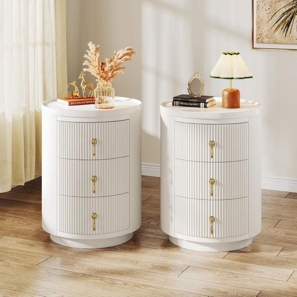 Side Tables Set of 2, 3 Drawers No Assembly
