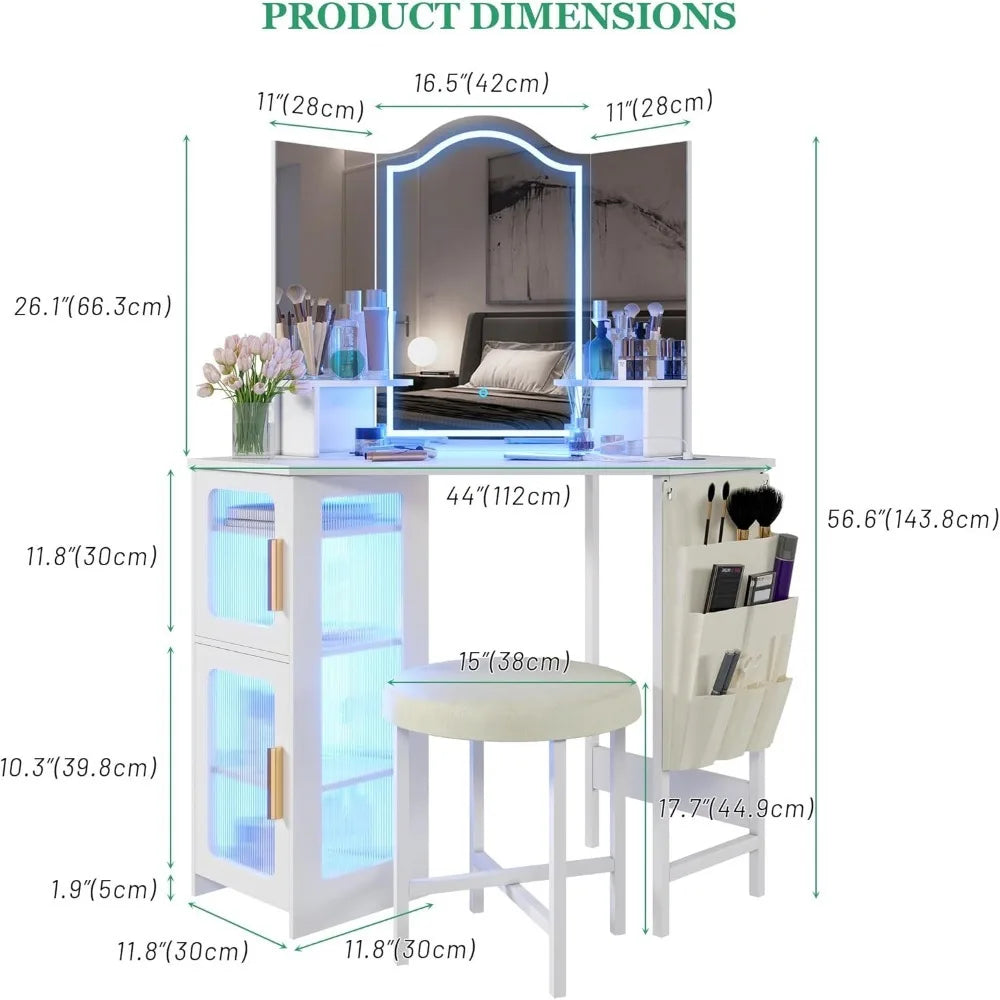 Corner Vanity Set with Stool & Mirror
