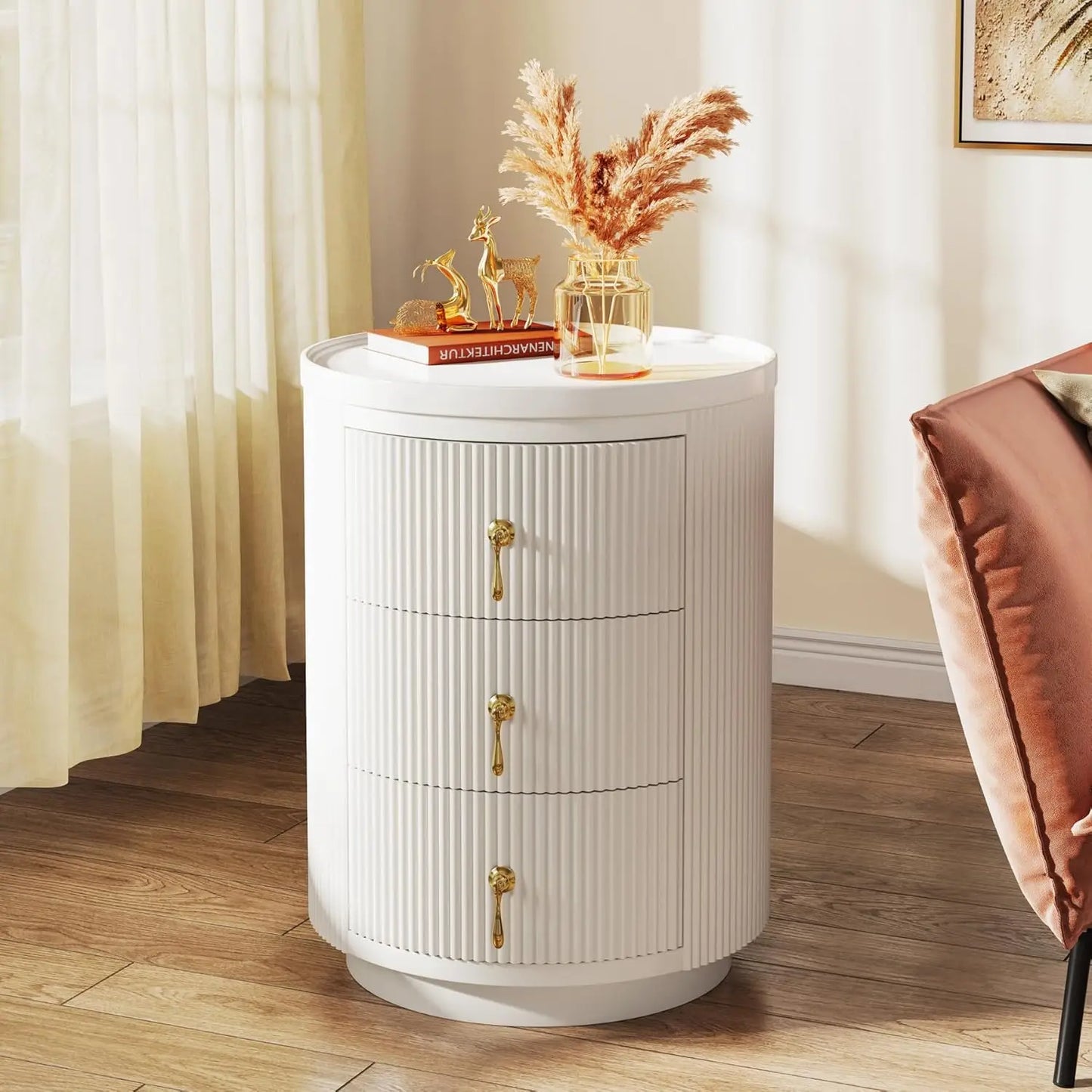 Side Tables Set of 2, 3 Drawers No Assembly