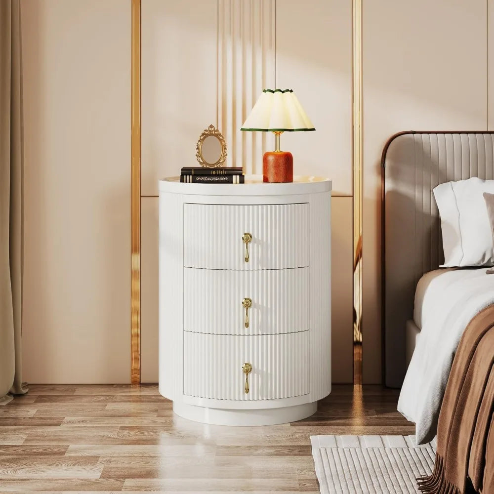 Side Tables Set of 2, 3 Drawers No Assembly