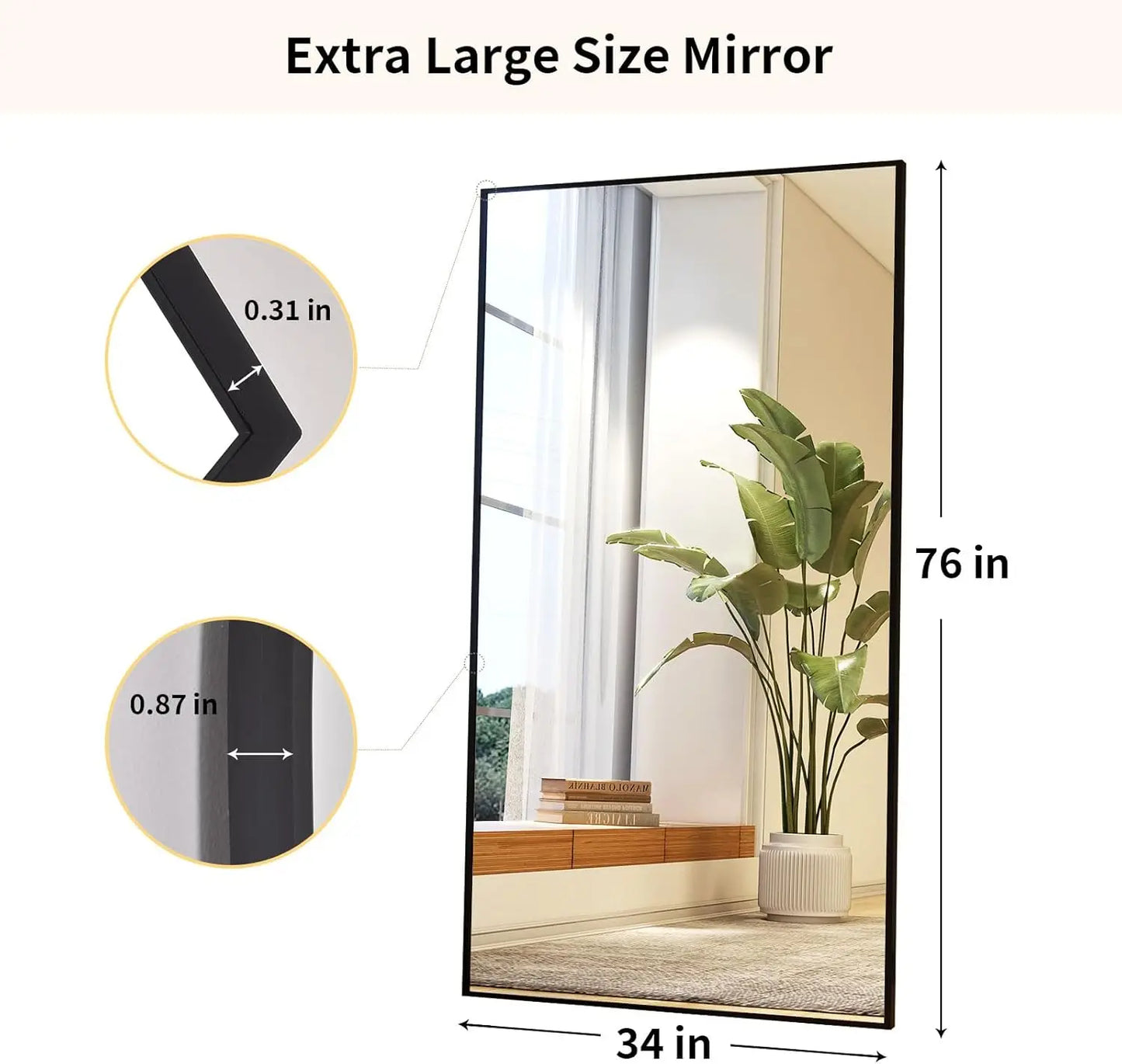 Full Length Mirror with Stand 34"x76" Standing, Hanging or Leaning