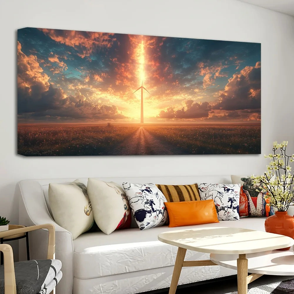Sunrise Wind Turbine Road Painting