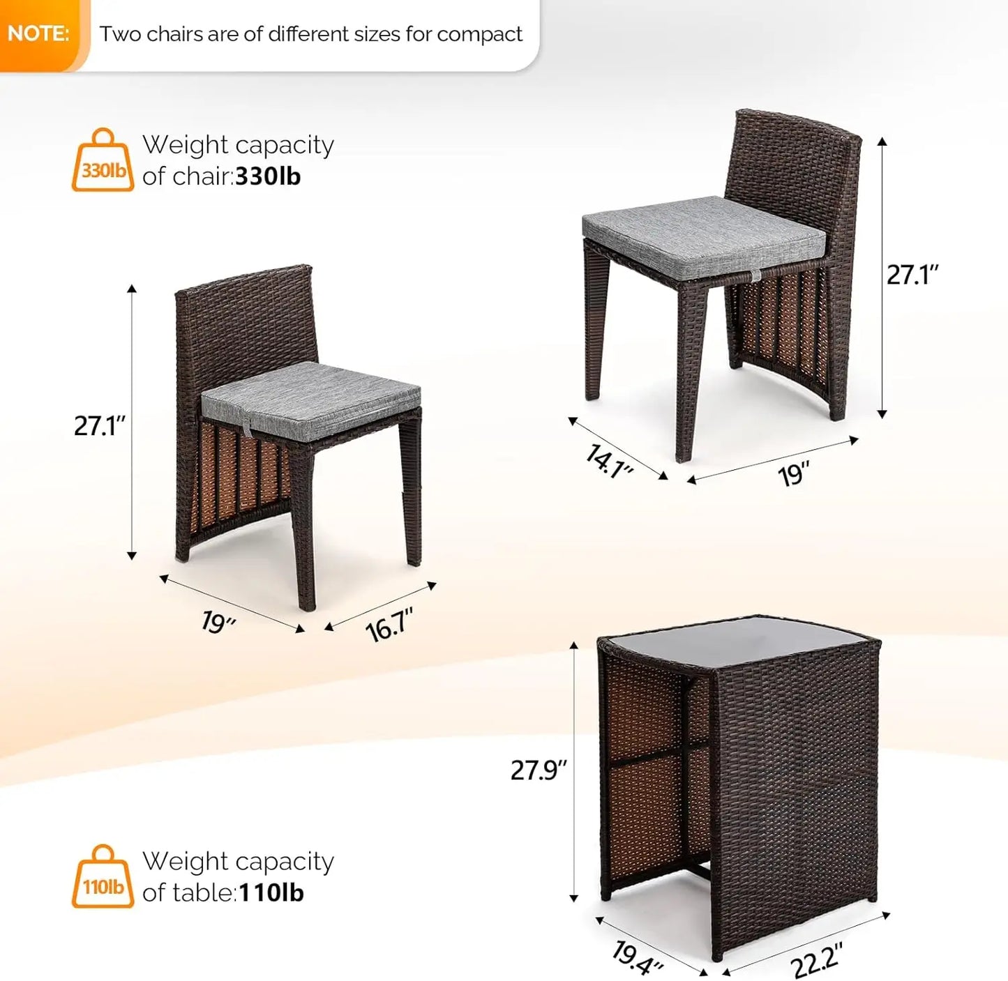 3 PCS Wicker Outdoor Patio Bistro