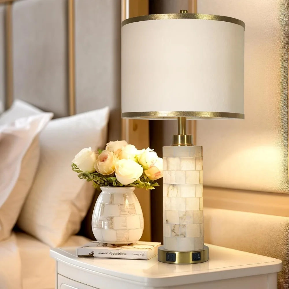 Natural Alabaster Lamps Set of 2, Night Light, USB