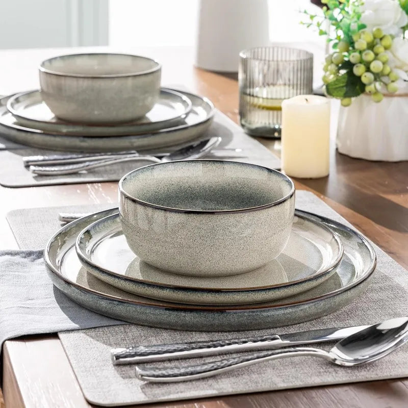 Ceramic Dinnerware Sets for 4, Reactive Glaze Dishes -Scratch Resistant