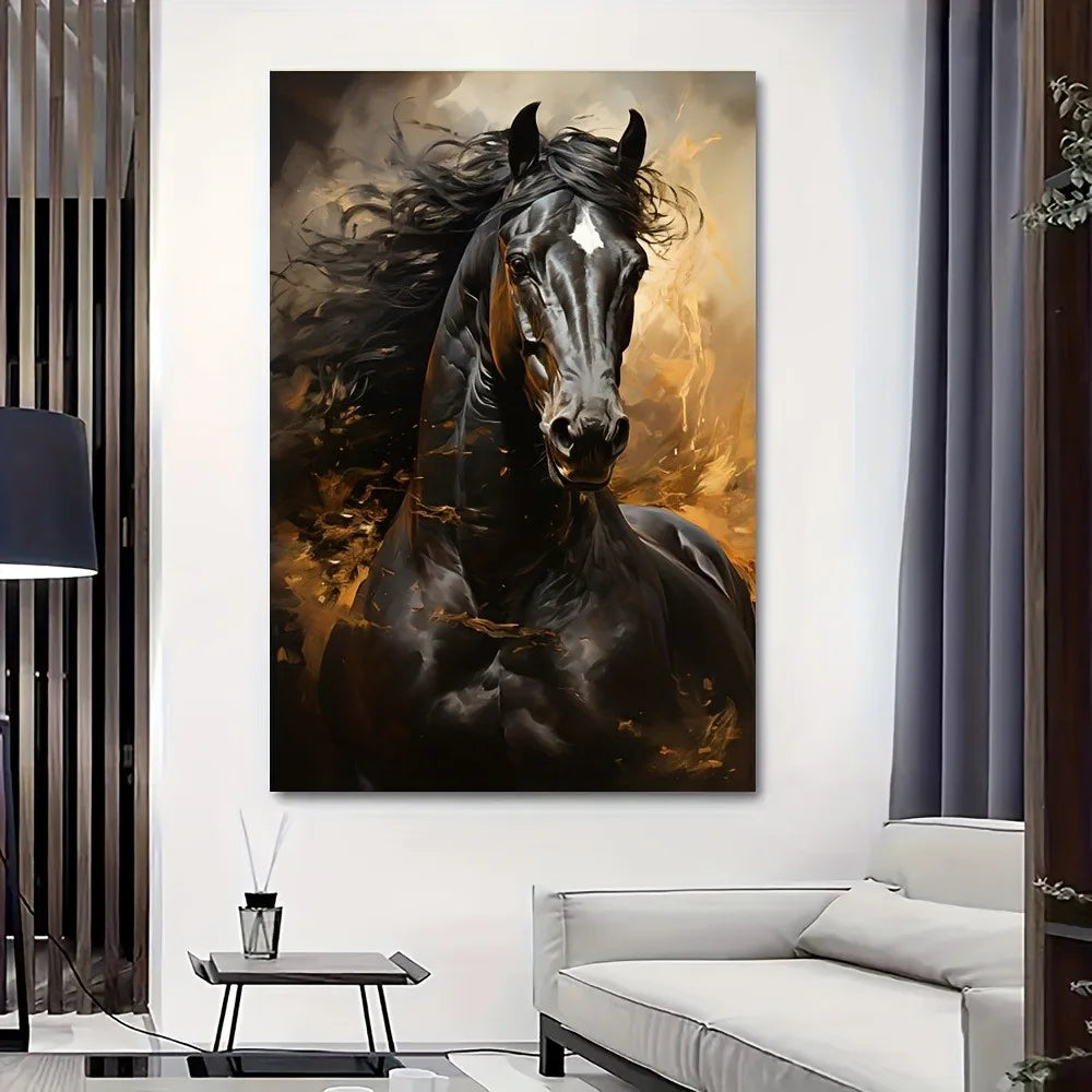 Canvas Print, 1 Black horse running