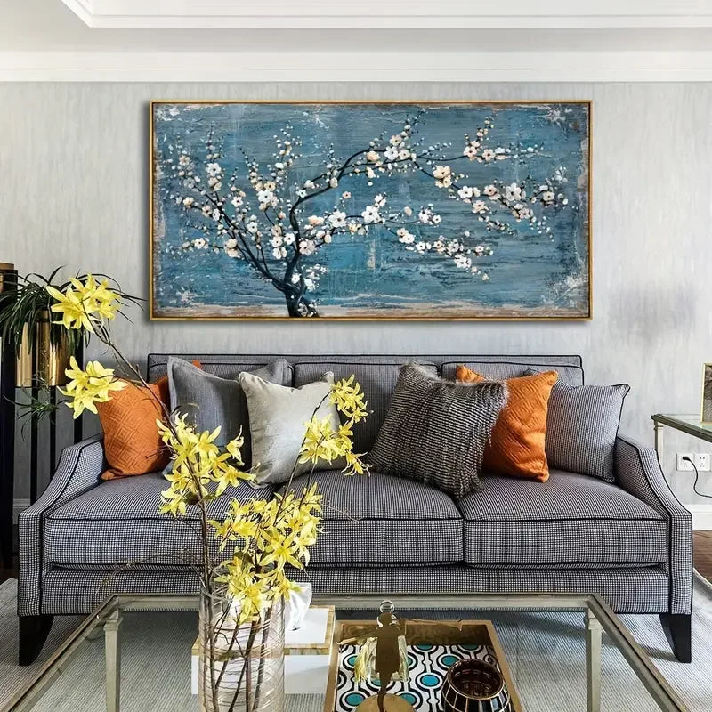 Teal Plum Blossom Canvas Wall Art