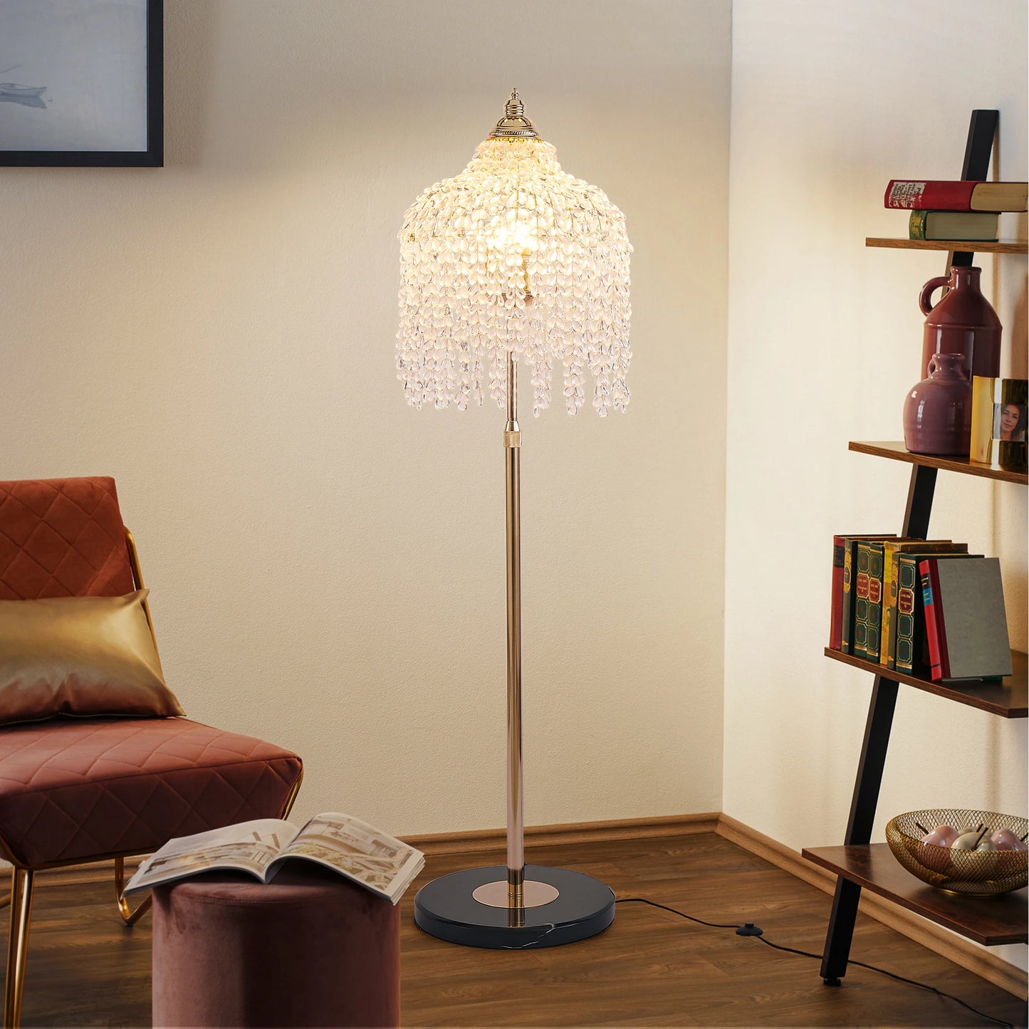 Crystal Floor Lamp Waterfall Design with Crystal Bead Strings