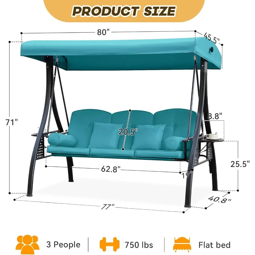 Outdoor Porch Swing with Adjustable Canopy