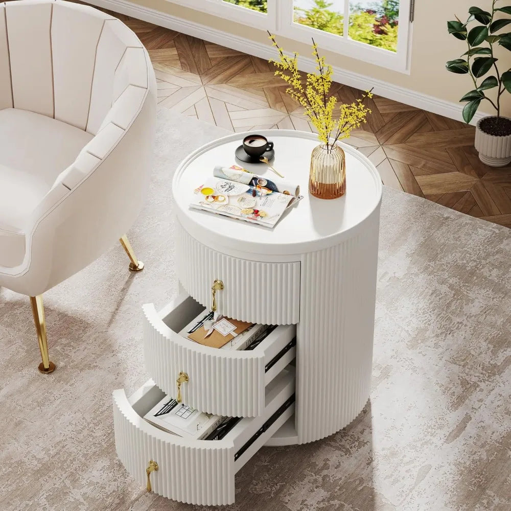 Side Tables Set of 2, 3 Drawers No Assembly