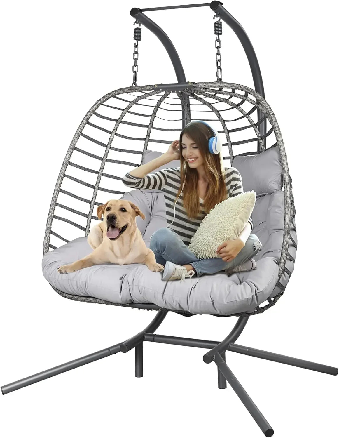 Double Hanging Egg Chair with Stand, Patio Hammock