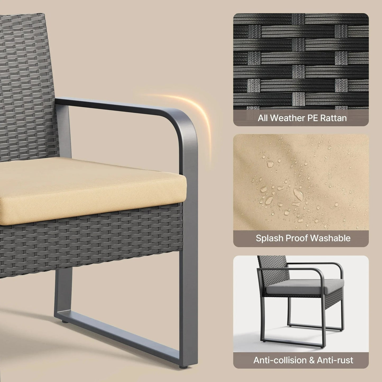 3-Piece Patio Chairs Set with Glass Coffee Table