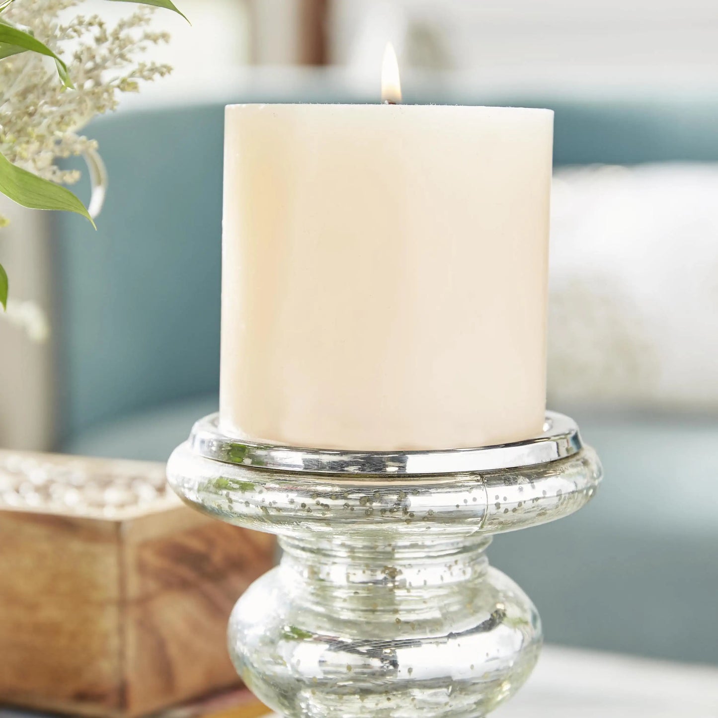 Silver Glass Handmade Pillar Candle Holder, Set of 2