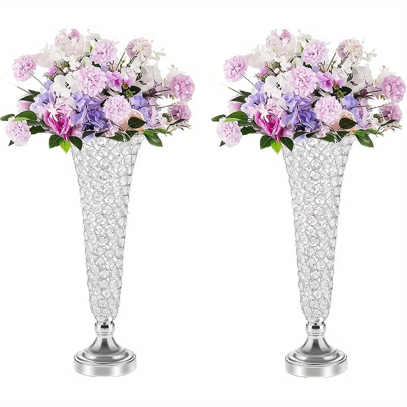 2 Crystal Vases, 20 Inches High, Silver