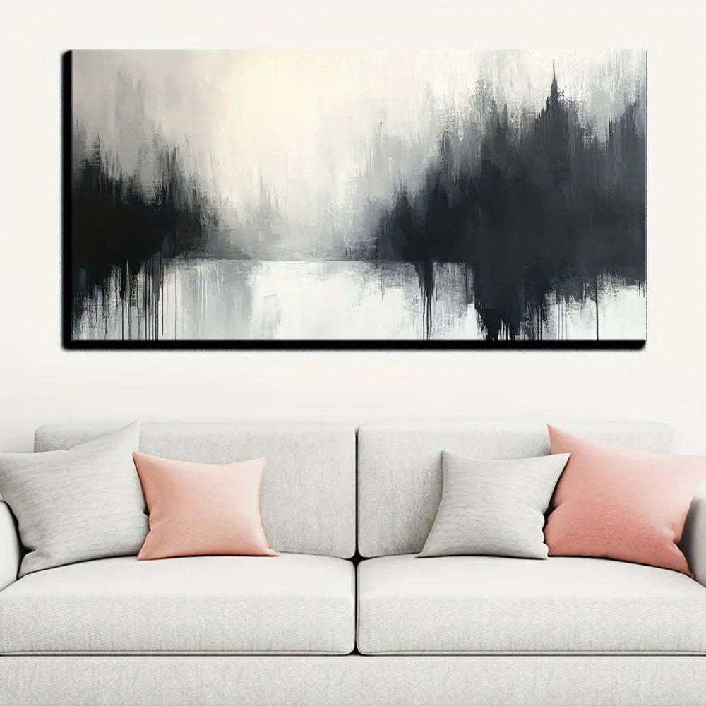 Grey and white abstract canvas painting