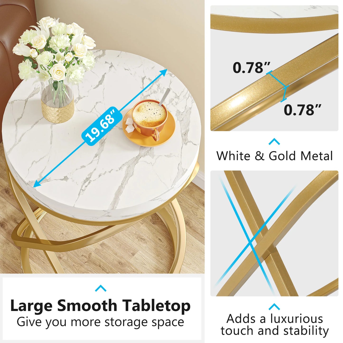26 In White and Gold Faux Marble Top