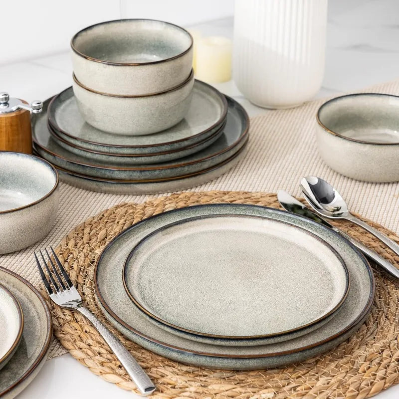Ceramic Dinnerware Sets for 4, Reactive Glaze Dishes -Scratch Resistant