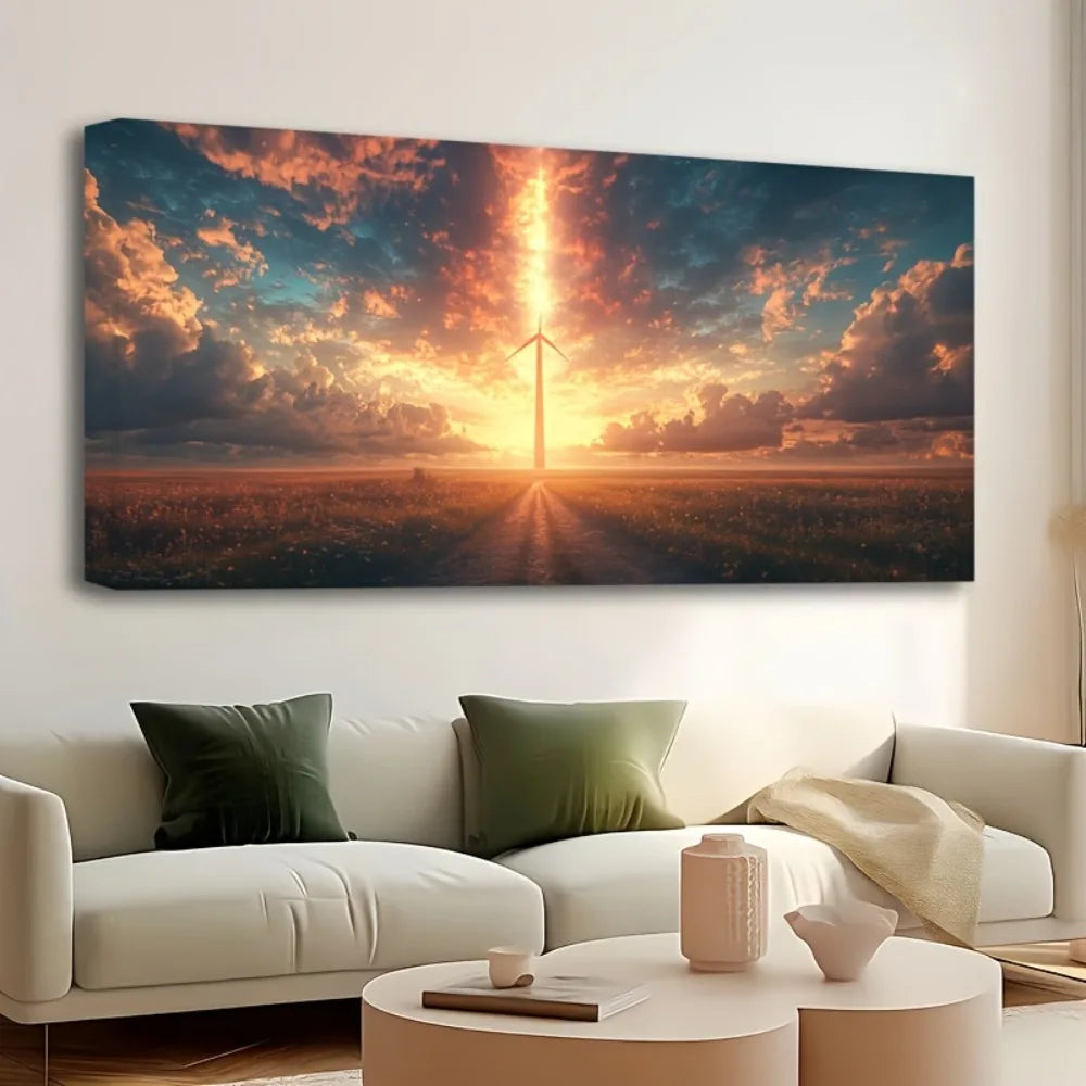 Sunrise Wind Turbine Road Painting
