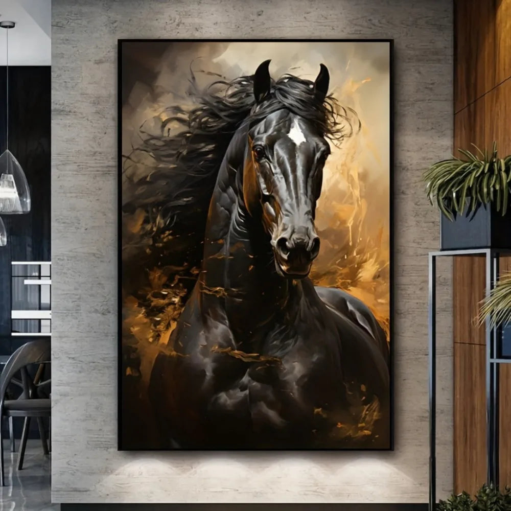 Canvas Print, 1 Black horse running