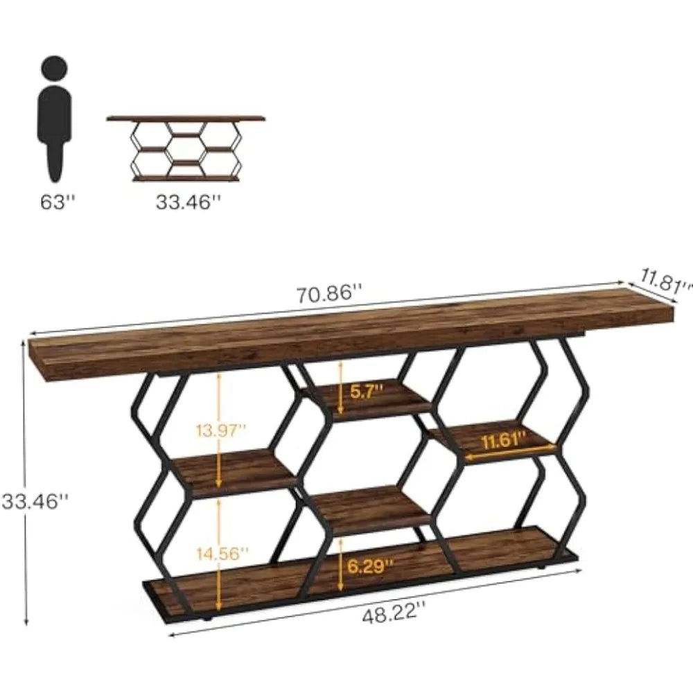 Extra Long Console Table with Shelves