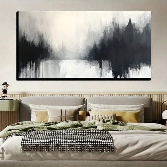 Grey and white abstract canvas painting