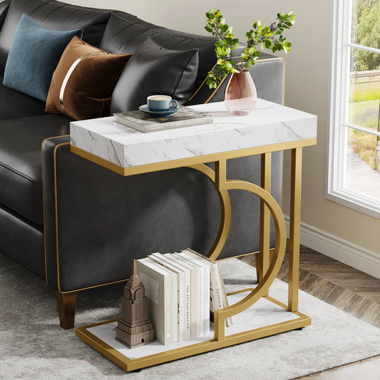 Narrow Side Table, White, Gold